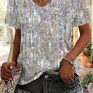 Beautiful Multi Color V-Neck Top, Size M